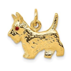 14k Yellow Gold Red Ruby (July Birthstone) Eye Scottie Dog Charm